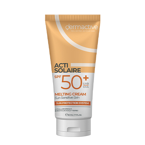 ACTI-SOLAIRE SPF 50+ كريم حماية من الشمس للبشرة الحساسة، يحمي من الأشعة فوق البنفسجية UVA/UVB ويوفر حماية طويلة الأمد للبشرة.